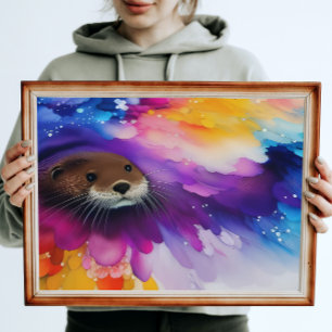 De Otter Digitale kleurrijke verf Poster