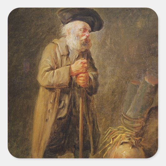 De oude Beggar Vierkante Sticker (Voorkant)