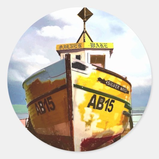 DE OUDE GEVISTE BOOT RONDE STICKER (Voorkant)