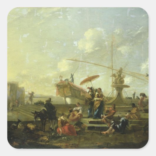 De oude haven van Genua Vierkante Sticker (Voorkant)