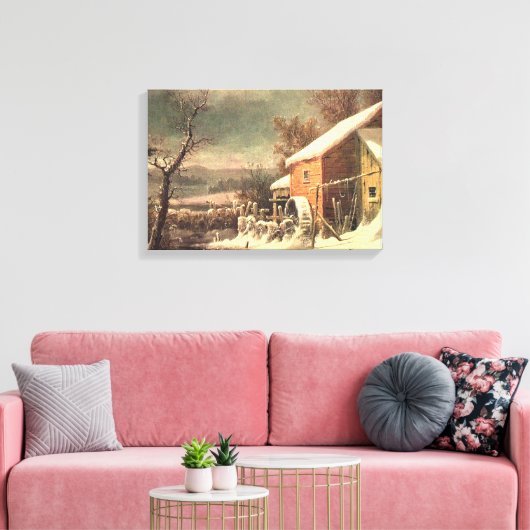 De oude molen in Winter Currier & Ives canvas prin (Insitu (Woonkamer))