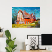 De oude Rode Barn op de Windy Prairie Poster (Thuiskantoor)