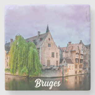 De oude stad Brugge en de toren van Belfry Stenen Onderzetter