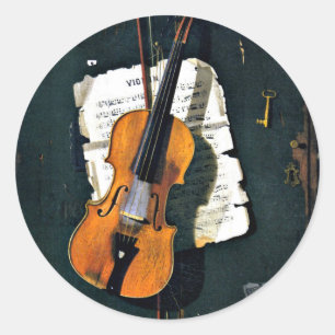 De oude viool, fine art-schilderij ronde sticker