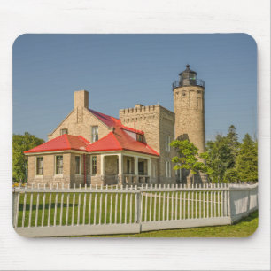 De oude Vuurtoren van het Punt Mackinac in Muismat