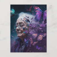 De oudere vrouw met het Paarse Briefkaart Butterfl