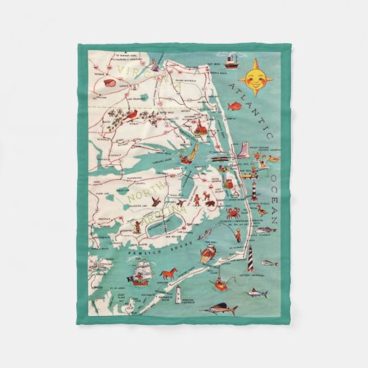 De Outer Banks-kaart Fleece Deken (Voorkant)