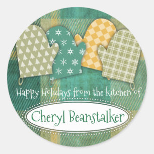 De ovenwantenKerstmis van de plaid van de keuken Ronde Sticker