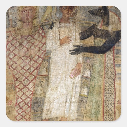 De overledene en zijn moeder beschermd door Anubis Vierkante Sticker (Voorkant)