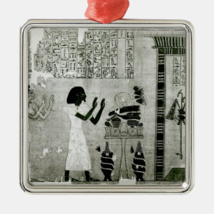 De overledene vergezeld door zijn zus metalen ornament