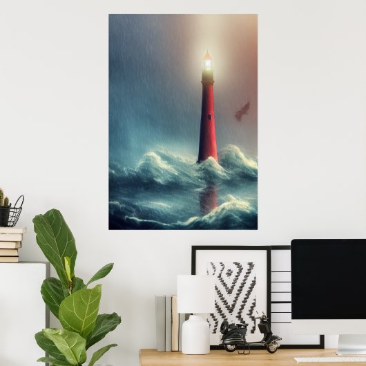 De overstroming en de vuurtoren | AI Art Poster (Thuiskantoor)