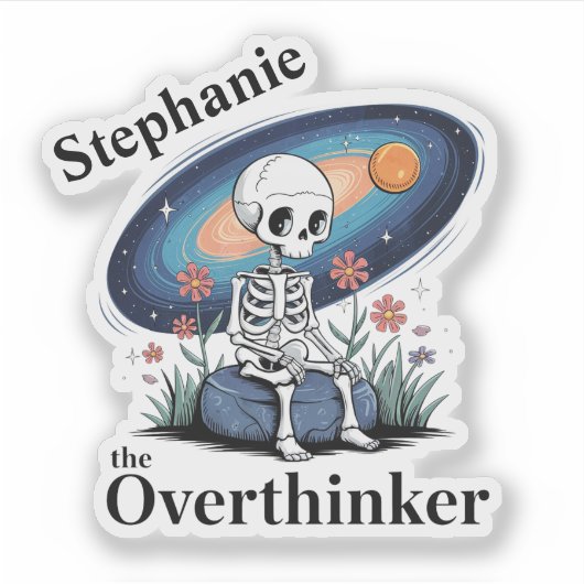 De Overthinker Skeleton Galaxy Custom Name Vinyl Sticker (Voorkant)