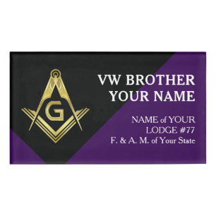De paarse en Gouden Vrijmetselaars- Naamplaatjes Naambadge