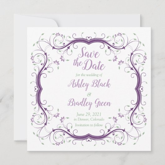 De Paarse Groene Vloeibare Band van de RolWedding Save The Date (Voorkant)
