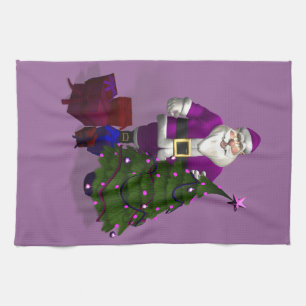 De paarse Kerstman Theedoek