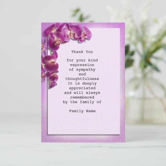 De Paarse orchidee-kaart met dank Bedankkaart (Staand voorkant)
