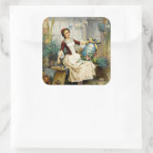 De Paaseieren, fine art vintage schilderij Vierkante Sticker (Tas)