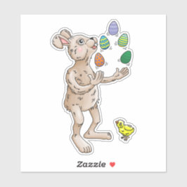 De paashaas jongleert met de paaseieren sticker
