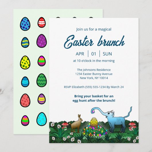 De paashaas verzamelt paaseieren kaart (Voorkant / Achterkant)