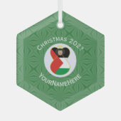 De Palestijnse vlag kerstman: jaar Hexagon Glas Ornament (Voorkant)