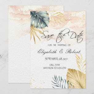 De palmbladeren slaan de datum op save the date