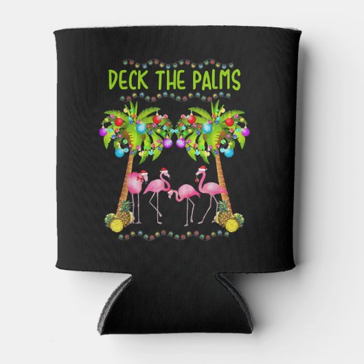 De Palms Merry Flamingo Kerstmis t-shirt laten val Blikjeskoeler (Voorkant)