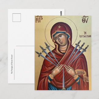 De Panagia van de Zeven Zwaarden Orthodoxe Icoon Briefkaart