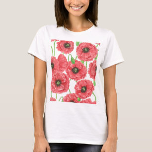 De papavers bloemenpatroon van de waterverf t-shirt