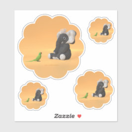 De papegaai ontmoet een gevulde sticker van olifan