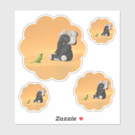 De papegaai ontmoet een gevulde sticker van olifan