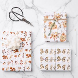 De Papier Cadeau Aquarelle Orange Fleur Floral Feuille Boho