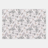 De Papier Cadeau Aquarelle rustique Dusty Gris Feuille hiver (Devant 3)