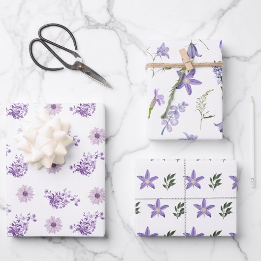 De Papier Cadeau Aquarelle violet Fleur rose Feuille Boho (Recto)