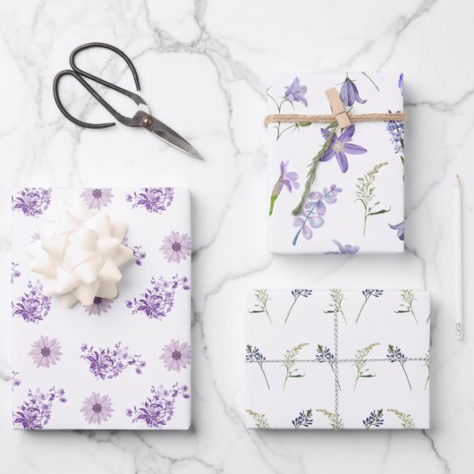 De Papier Cadeau Aquarelle violet Fleur rose Feuille Boho (Recto)