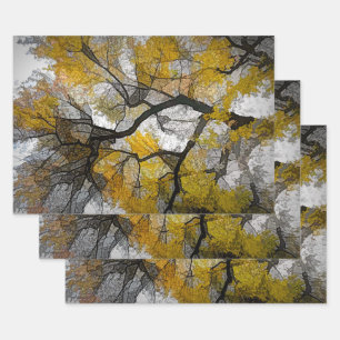 De Papier Cadeau Arbre d'automne gris-jaune Ciel Feuille