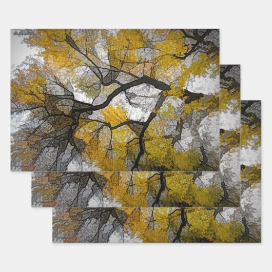De Papier Cadeau Arbre d'automne gris-jaune Ciel Feuille (Lot)