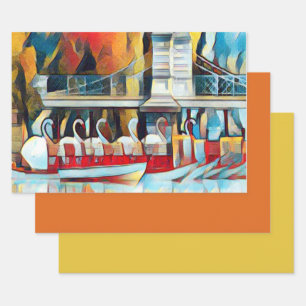 De Papier Cadeau Art Déco Boston Swan Boats enveloppant des feuille