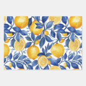 De Papier Cadeau Azulejo Lemons Motif Feuille bleu (Devant 3)