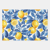 De Papier Cadeau Azulejo Lemons Motif Feuille bleu (Devant 2)