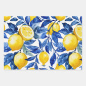 De Papier Cadeau Azulejo Lemons Motif Feuille bleu (Devant)