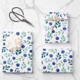 De Papier Cadeau Blueberries à Motif Feuille vert