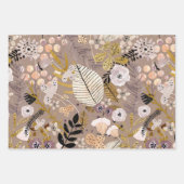 De Papier Cadeau Boho Noir Blanc Or Pêche Feuille Florale Dessinée  (Devant 3)