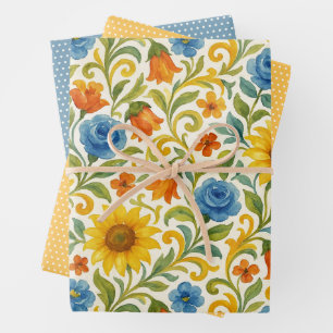De Papier Cadeau Chic Sicilien Coloré Feuille Floral Art Motif