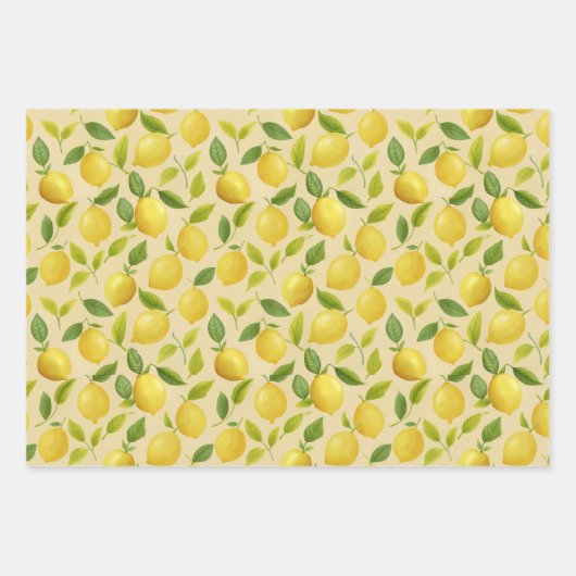 De Papier Cadeau Citron Feuille Motif jaune (Devant 3)