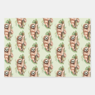 De Papier Cadeau Cute Watercolor Sloth & Tropical Feuille Motif