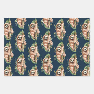 De Papier Cadeau Cute Watercolor Sloth & Tropical Feuille Motif