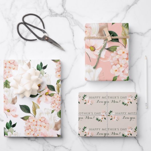 De Papier Cadeau Fête des mères d'Hydrangea enveloppant des feuille (Recto)