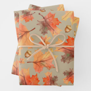De Papier Cadeau Feuillage d'automne - Orange Feuille et Acorns