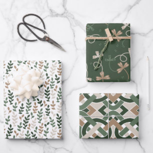 De Papier Cadeau Feuille celte d'IRLANDE et beige brun vert noeud 