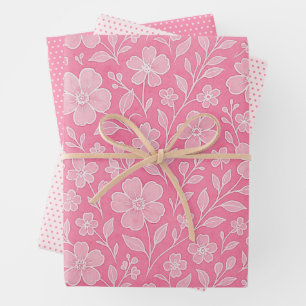 De Papier Cadeau Feuille Classique Floral Art Motif Sur Rose Chaud